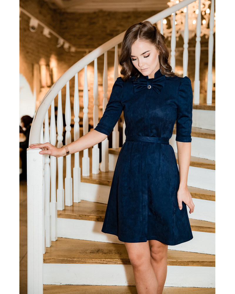 BOW SUEDE DRESS NAVY