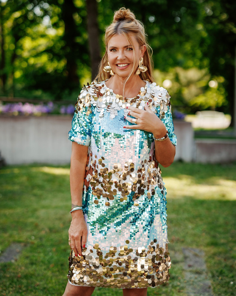 SEQUIN DRESS MINT GOLD