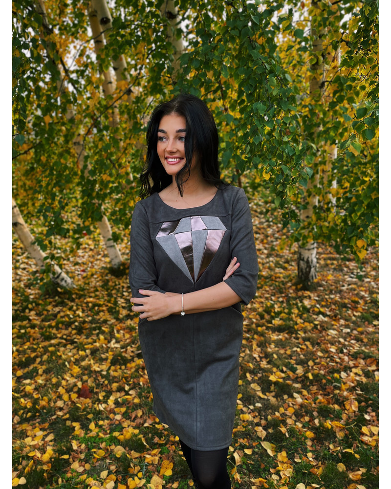 DIAMOND POCKET MINI DRESS SUEDE GREY