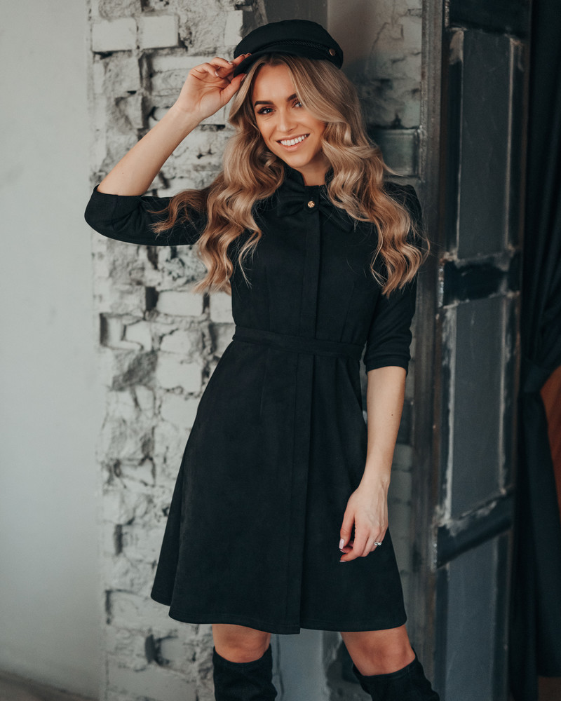 BOW SUEDE DRESS BLACK