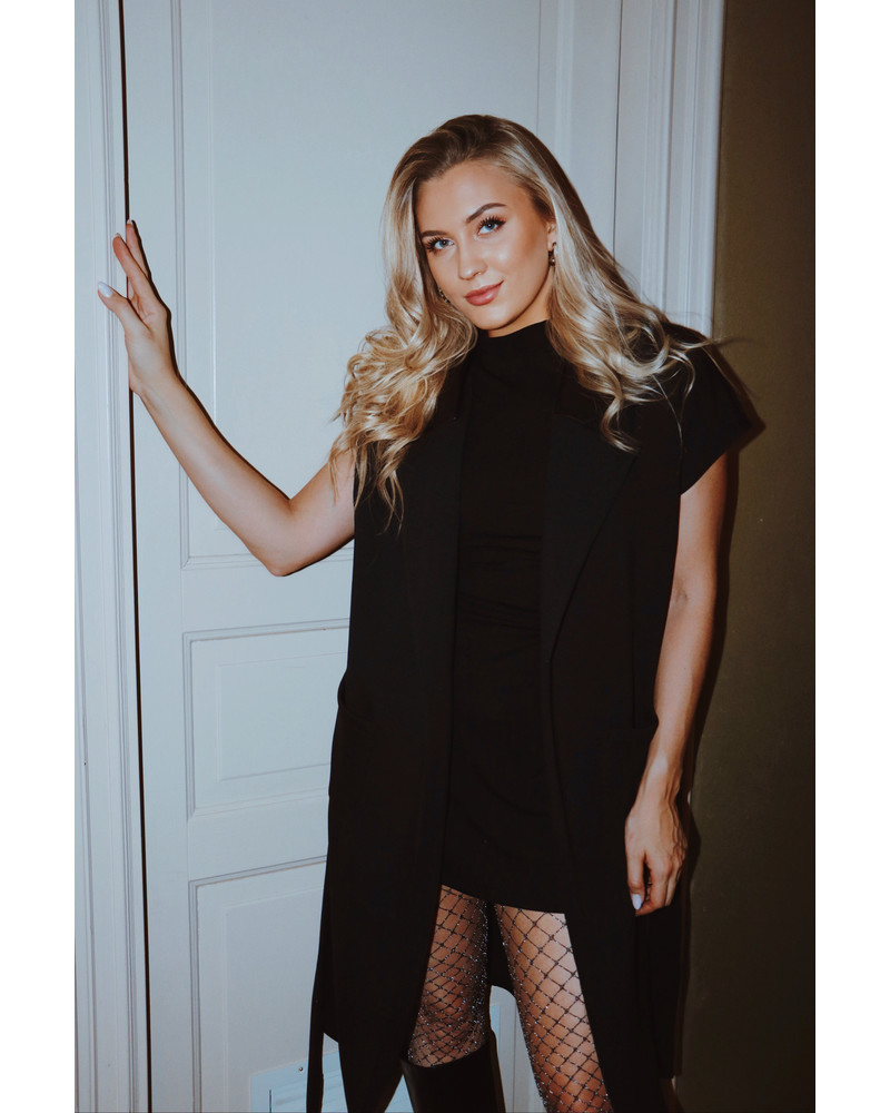 LEATHER COLLAR WRAP MIDI DRESS BLACK