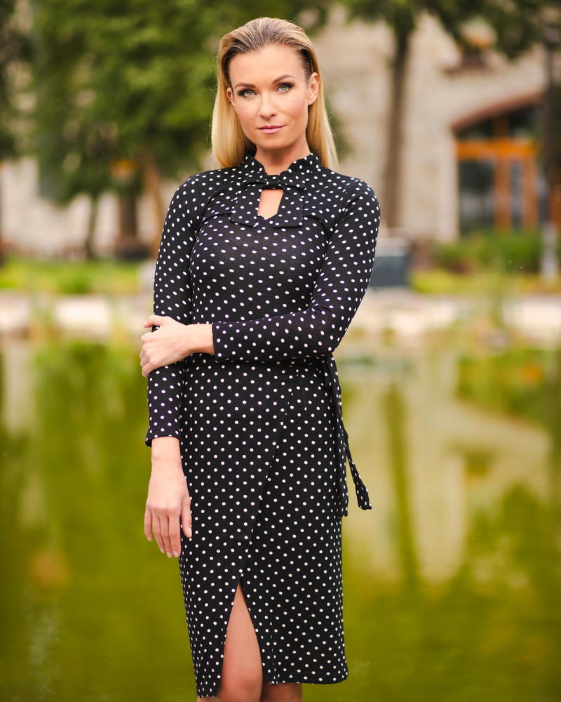BODYCON WRAP POLKA DOT SKIRT BLACK