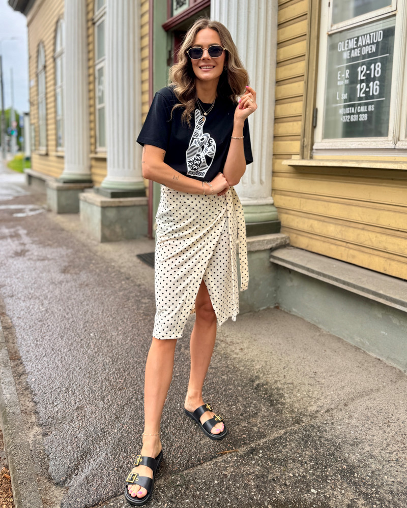 BODYCON WRAP POLKA DOT SKIRT WHITE