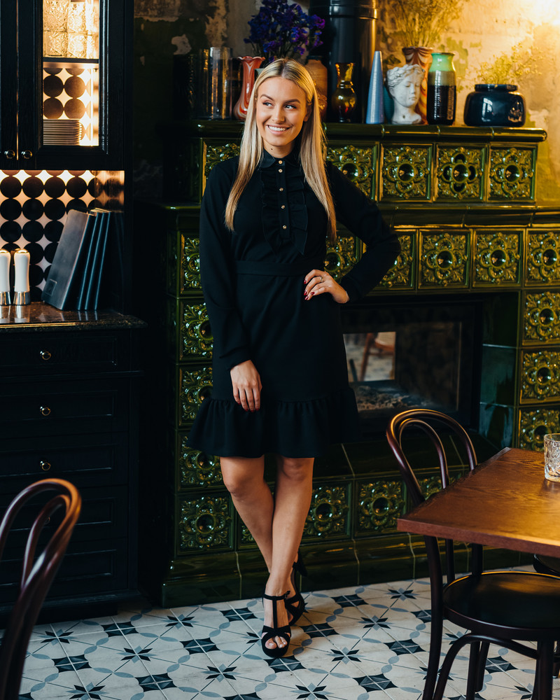 BLACK FRILL RIVETED DRESS