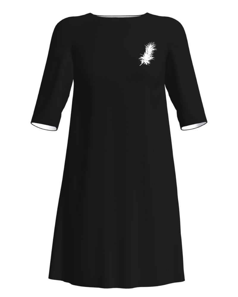 3/4 SLEEVES ANGEL PRINT DRESS BLACK