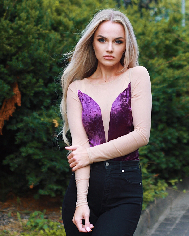 MESH SLEEVE BODY VELVET PATCHY VIOLET