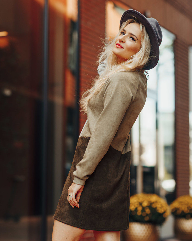 GEOMETRIC SUEDE DRESS GREY DARK GREEN