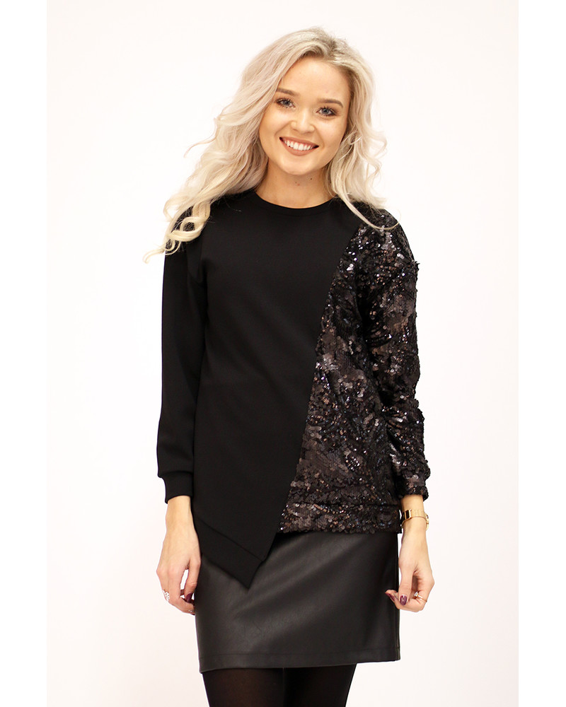 BLACK COOL CUT SEQUIN SWEATER