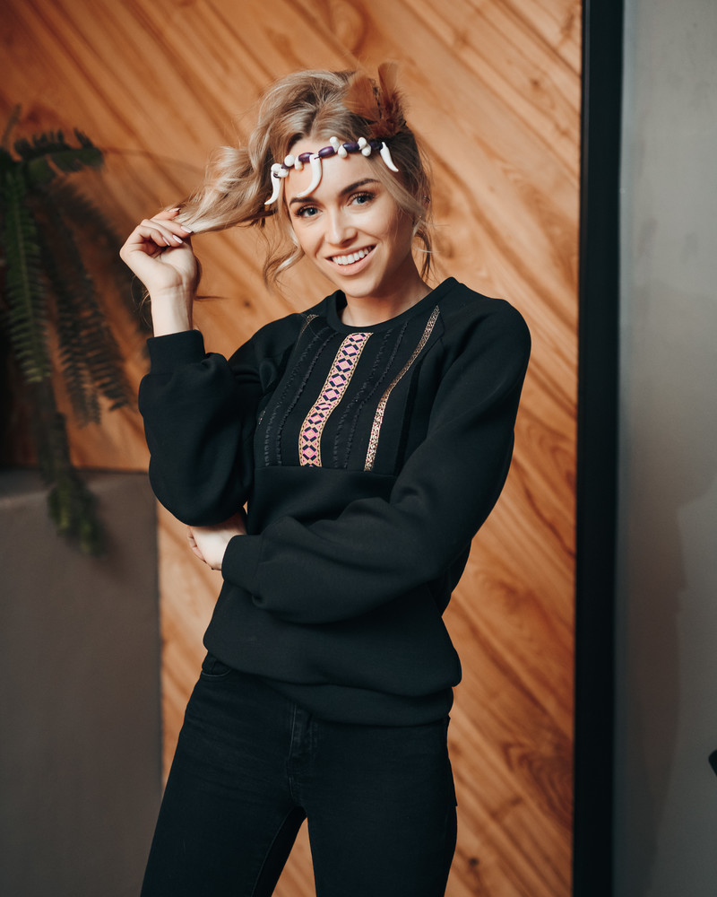 ETHNIC PUFF SLEEVES SWEATSHIRT BLACK