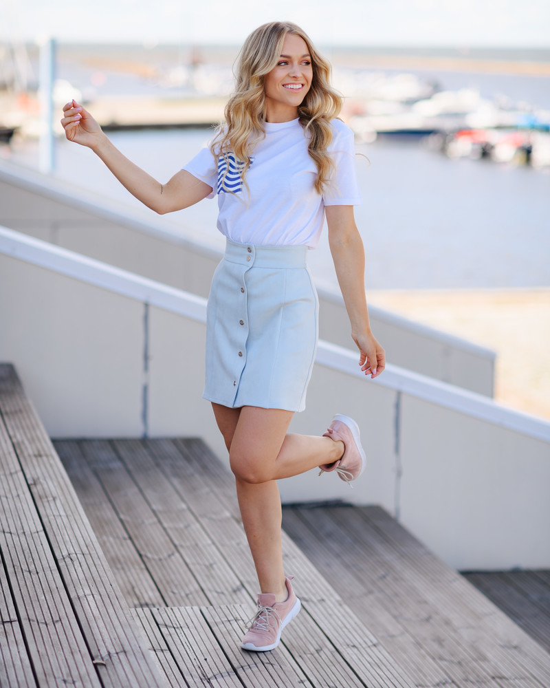 TD SIGNATURE MINT POPPER SUEDE SKIRT