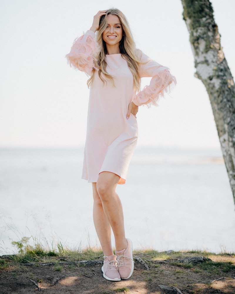 FRINGE SLEEVE DRESS PEACHY