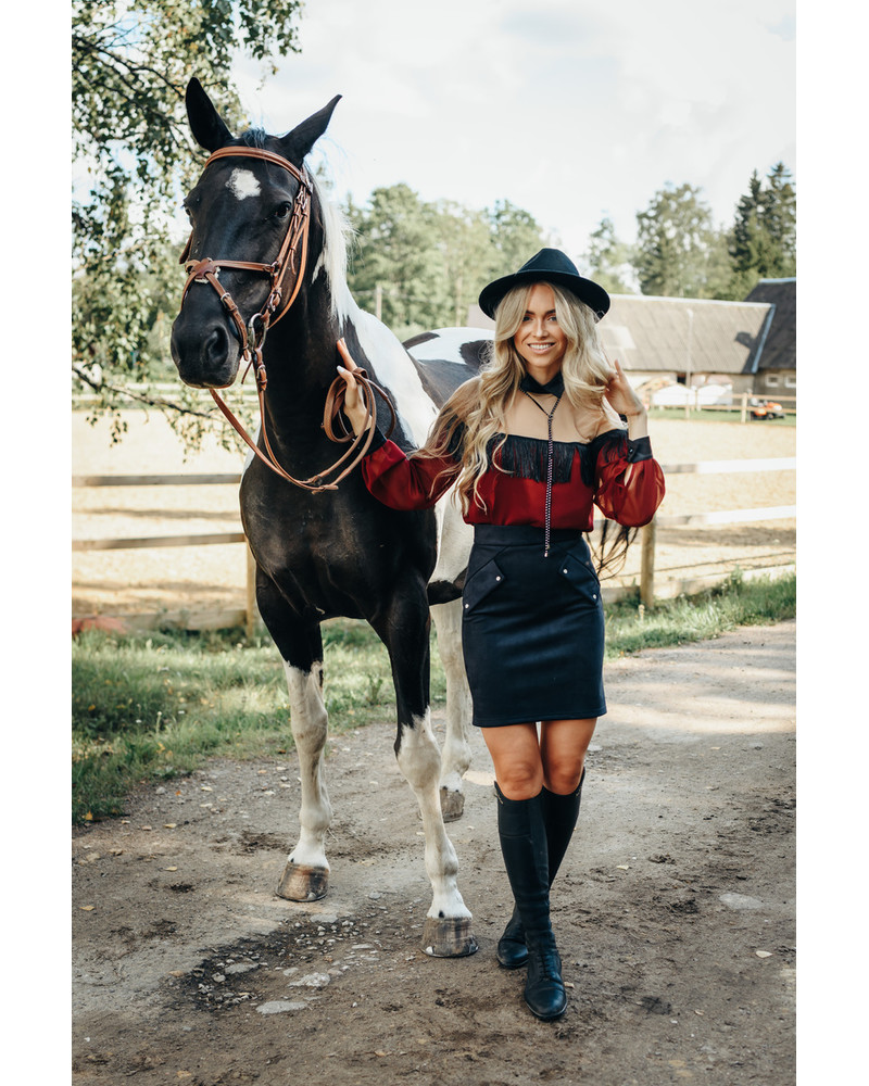 MESH & BORDEAUX FRINGE SHIRT