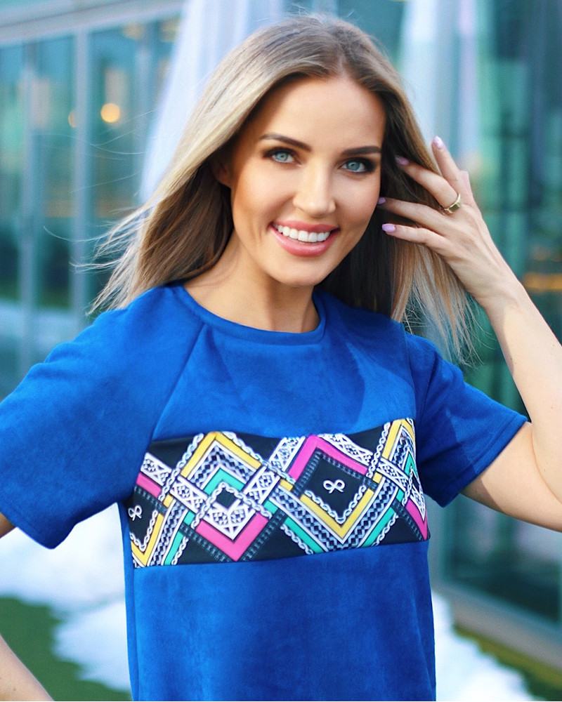 ETHNIC RAGLAN DRESS SUEDE ELECTRIC BLUE