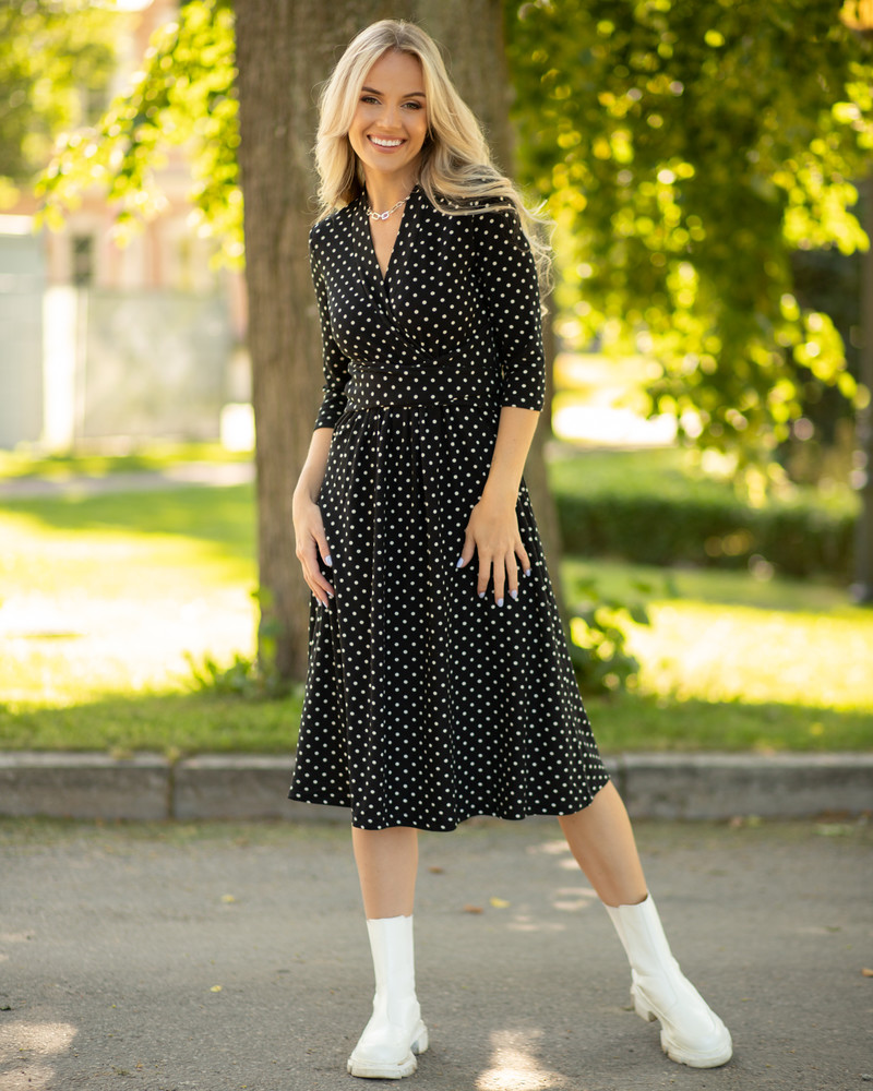 ELEGANT POLKA DOT DRESS BLACK