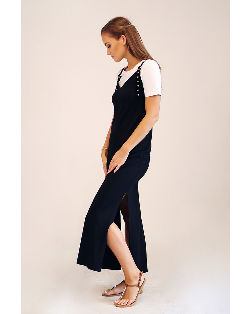 BUCKLE MAXI SLIT DRESS BLACK