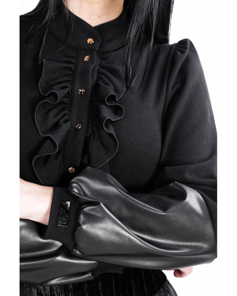 FRILL BLOUSE BLACK RIVETED