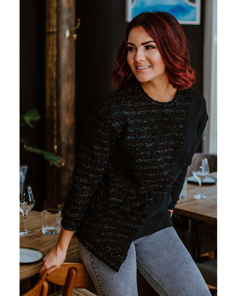 SHINY DIAGONAL SWEATER BLACK