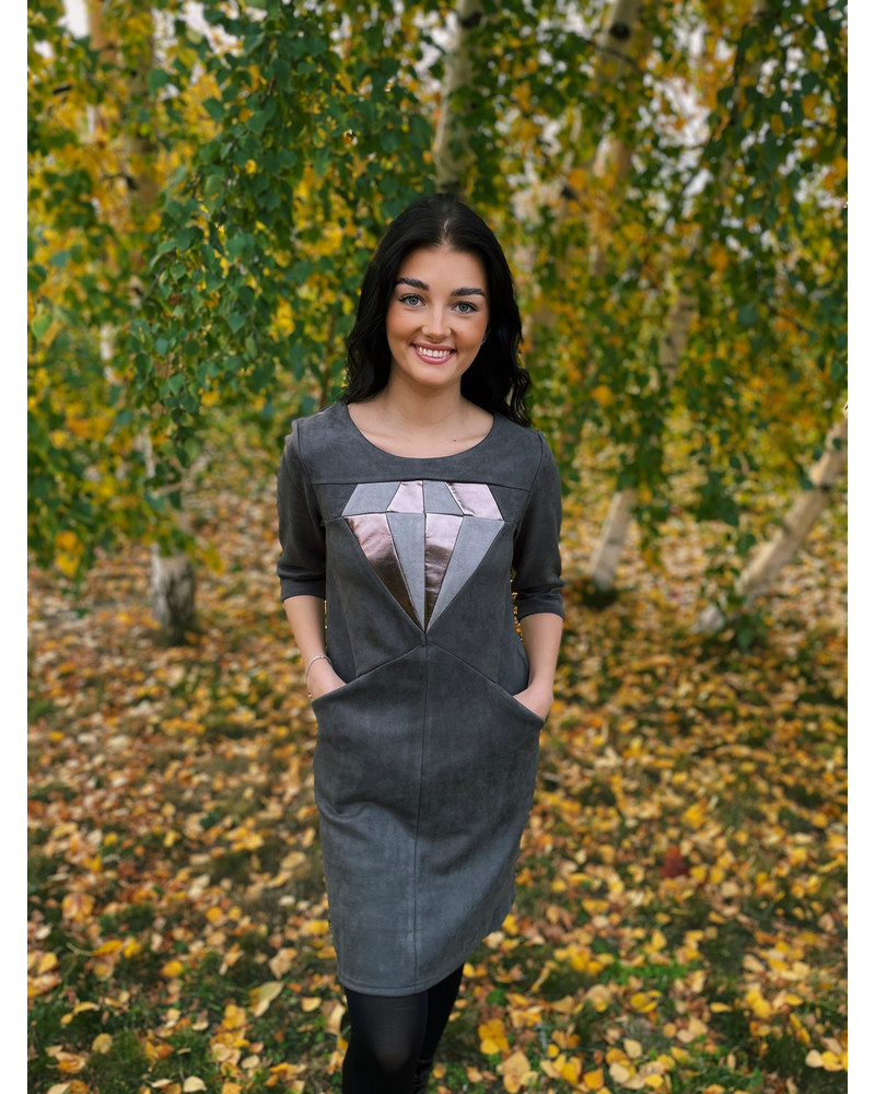 DIAMOND POCKET MINI DRESS SUEDE GREY