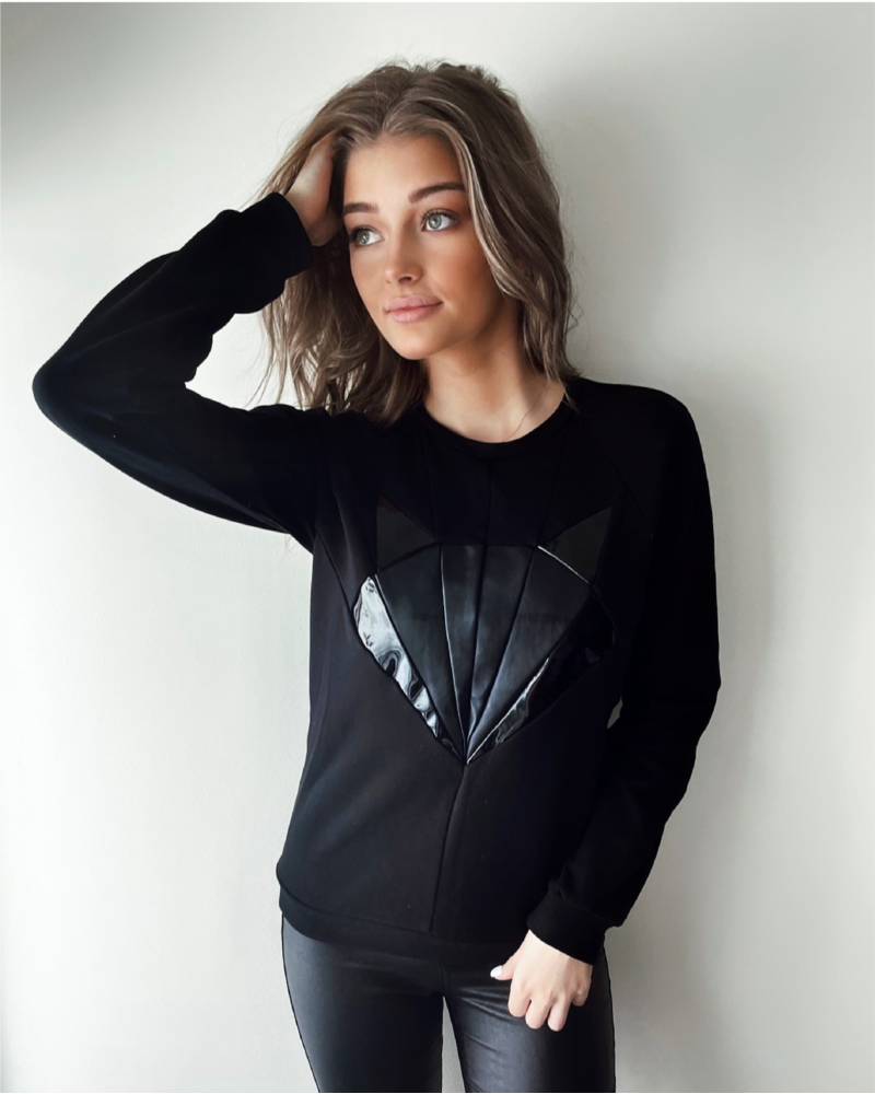 BLACK LEATHER FOX SWEATSHIRT BLACK