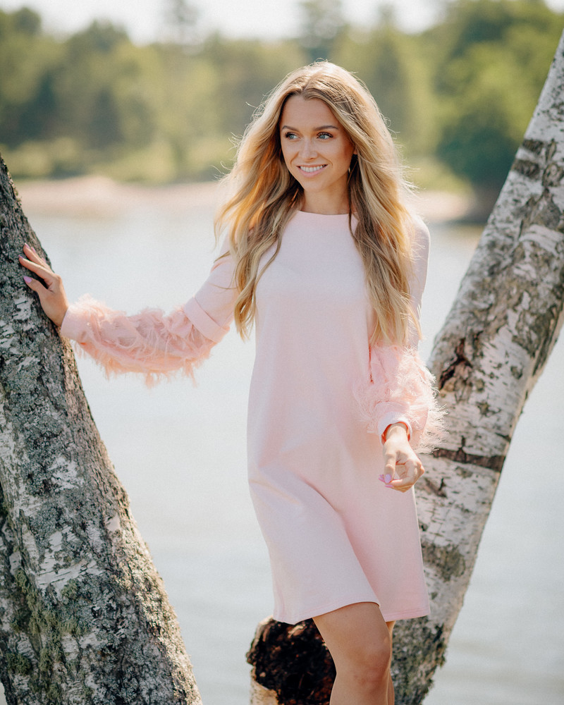 FRINGE SLEEVE DRESS PEACHY
