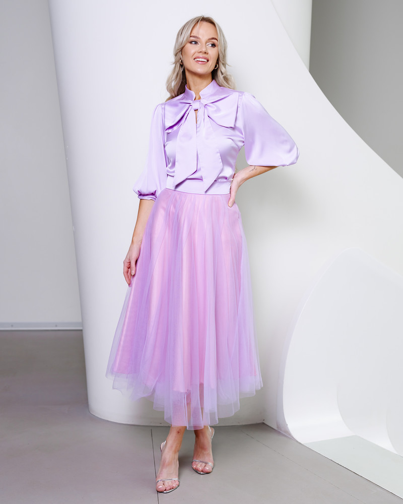 BIG BOW SILKY BLOUSE LILAC