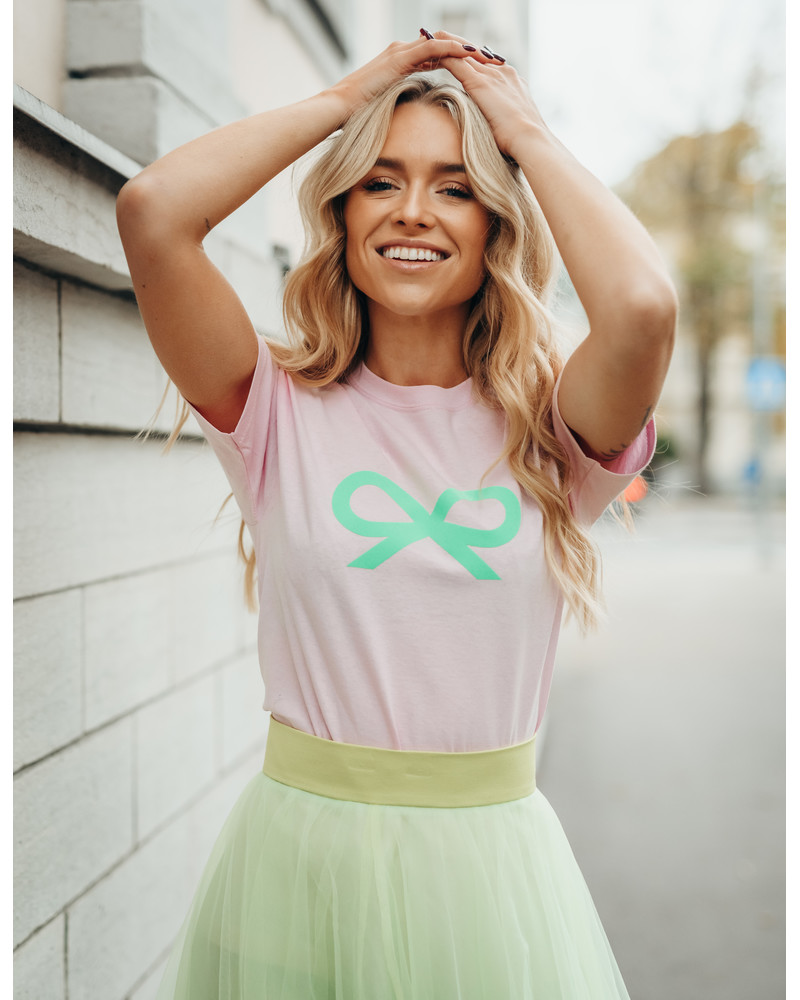 NEON GREEN TD BOW OVERSIZE T-SHIRT LIGHT PINK