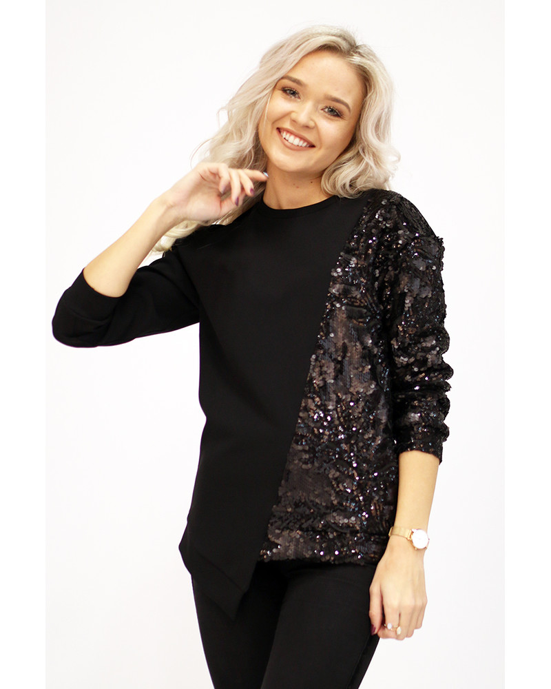 BLACK COOL CUT SEQUIN SWEATER