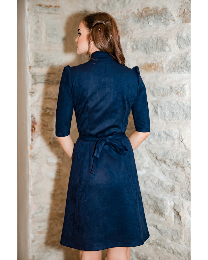 BOW SUEDE DRESS NAVY