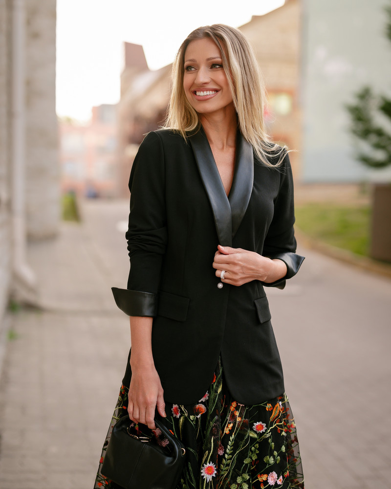 ELEGANT JACKET LEATHER DETAIL BLACK