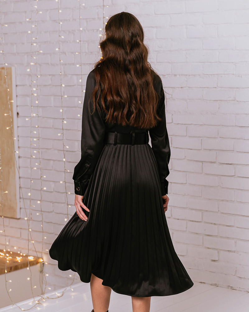 BIKER PLEATED MIDI DRESS BLACK