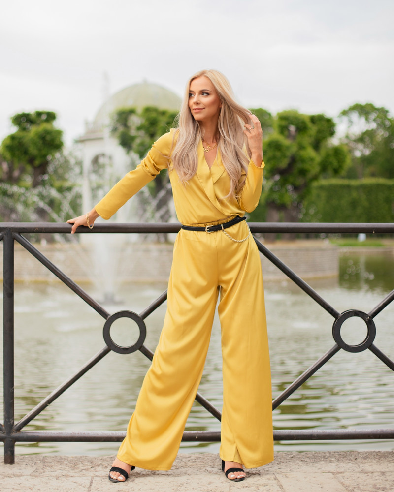 SILKY BOHO WIDE TROUSERS MUSTARD