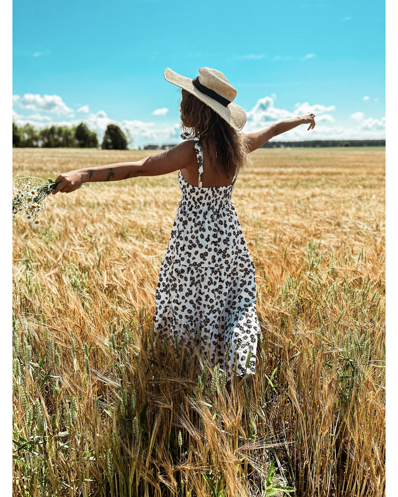 DAISY KNOT MIDI DRESS WHITE