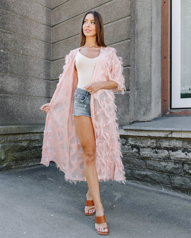FRINGE FLYAWAY KIMONO PEACHY