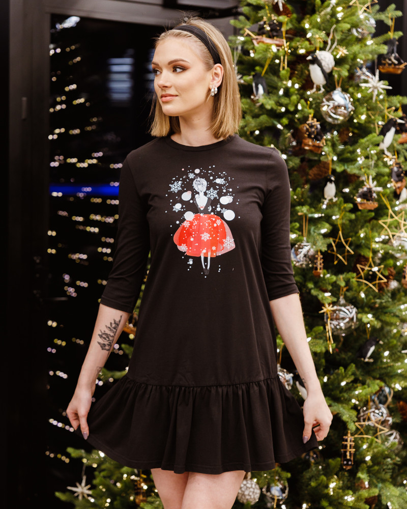 CHRISTMAS GIRL FRILL DRESS BLACK