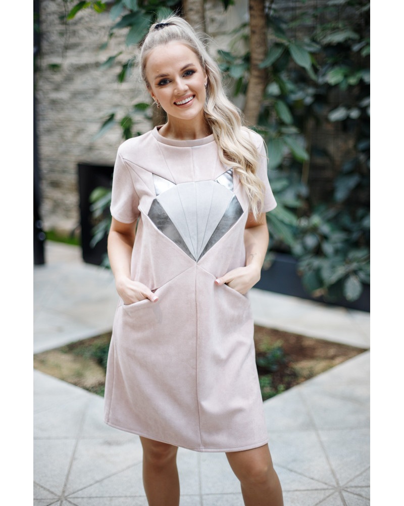 FOX POCKET MINI DRESS SUEDE BLUSH