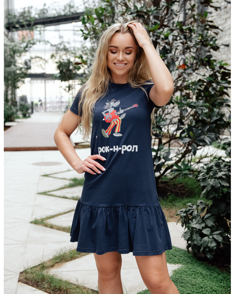 ROK N ROL FRILL DRESS DARK BLUE