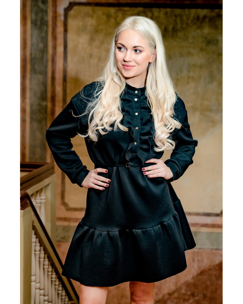 BLACK FRILL RIVETED DRESS