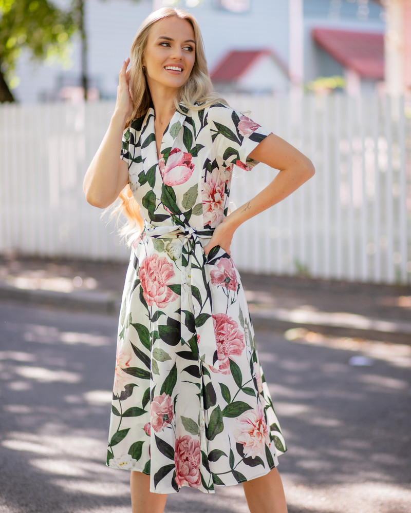 SUMMER MOON MOON MIDI DRESS PINK PEONY WHITE