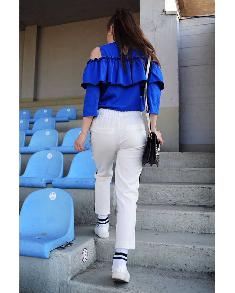 BLUE CUT OUT FRILL SWEATER