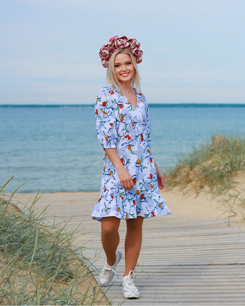 SUMMER FRILL MINI DRESS FLOWER WHITE