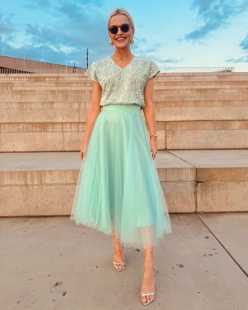 MINT MESH MIDI SKIRT