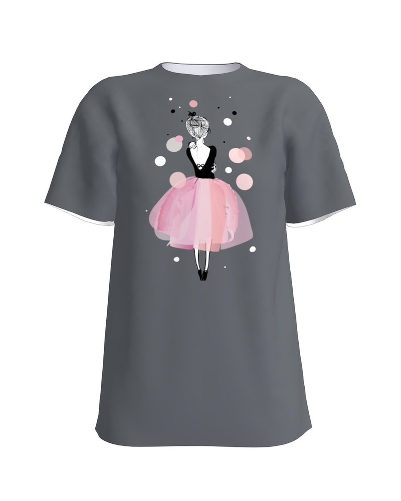 PINK GIRL SLIM T-SHIRT DARK GREY