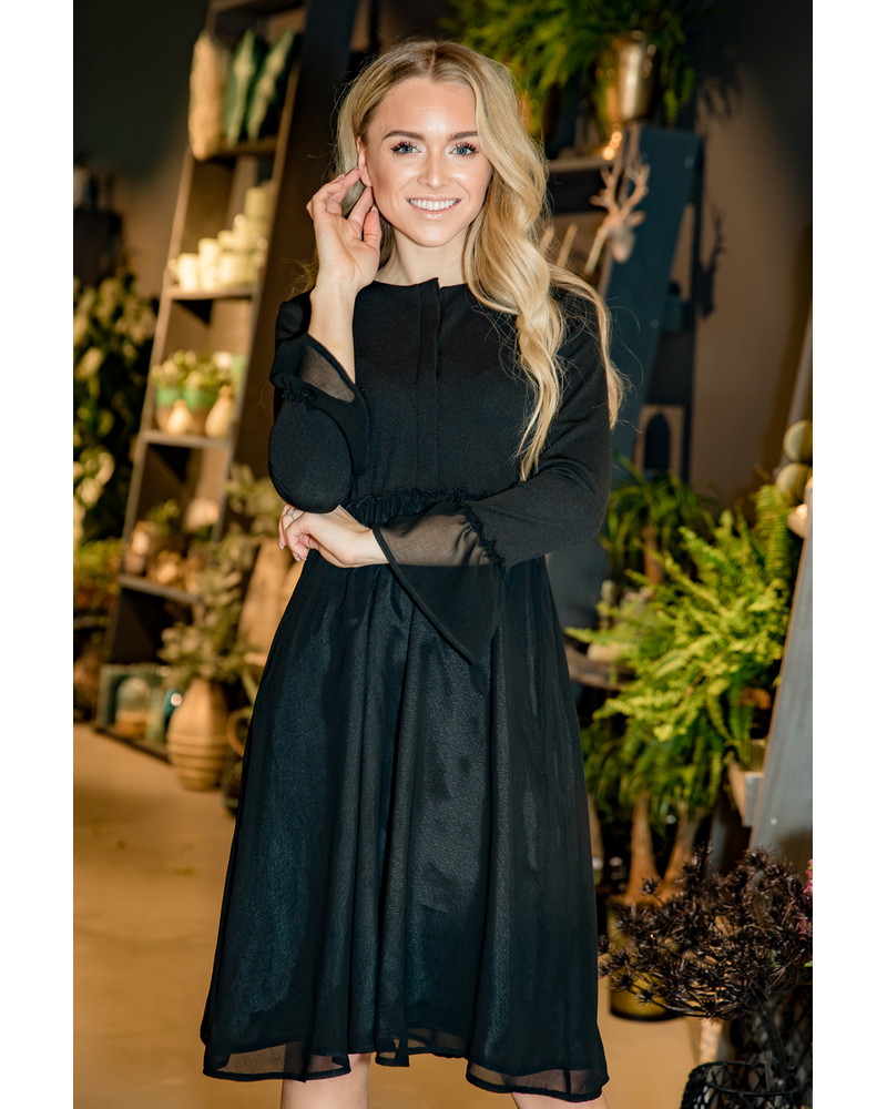 FLARE CHIFFON DRESS BLACK