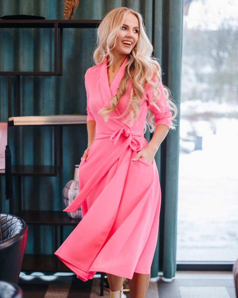 MOON MIDI DRESS NEON PINK