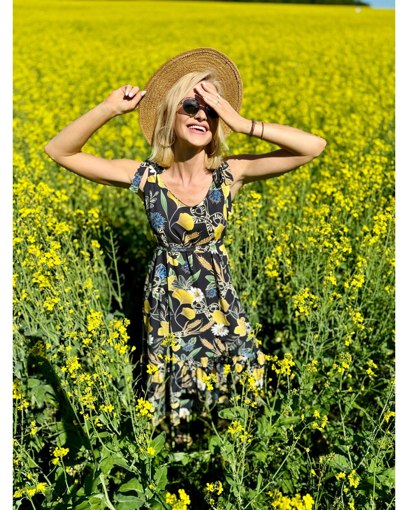 CORNFLOWER KNOT MIDI DRESS BLACK