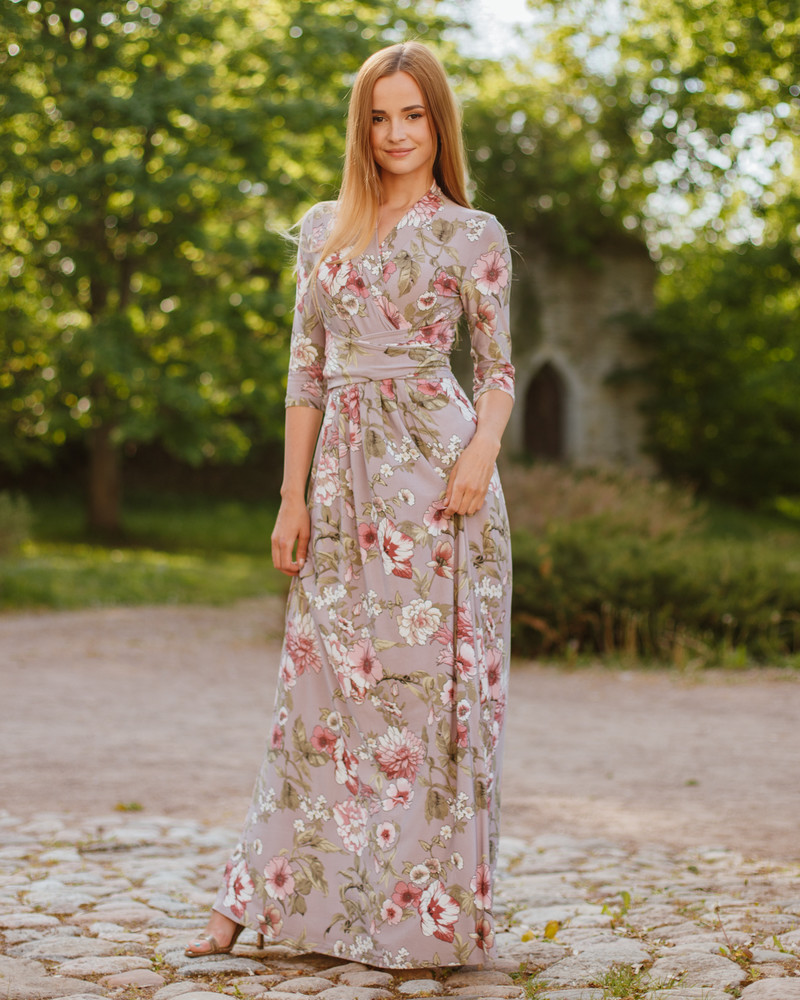 FLOWER ELEGANT MAXI DRESS GREY