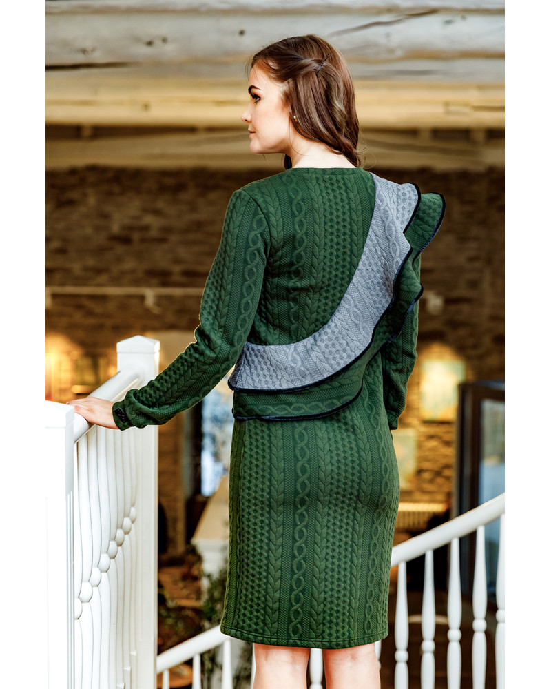GREY FLARE GREEN JUMPER DRESS