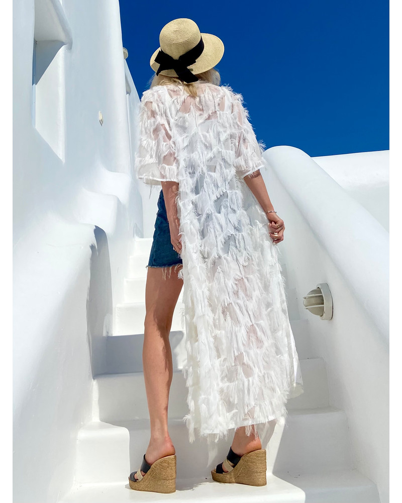 FRINGE FLYAWAY KIMONO WHITE