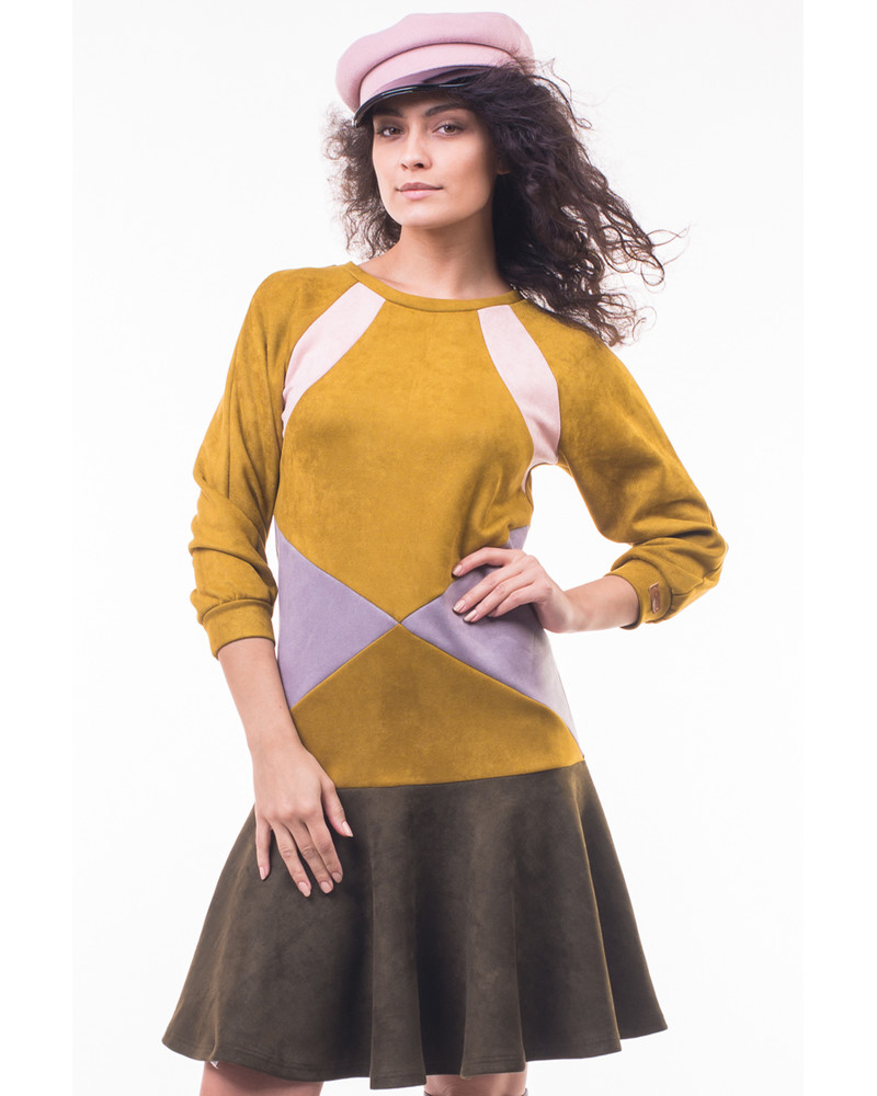 MUSTARD TRIANGLE CIRCLE DRESS