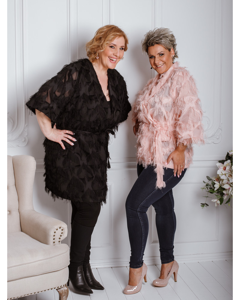 KIMONO FRINGE PLUS DRESS BLACK